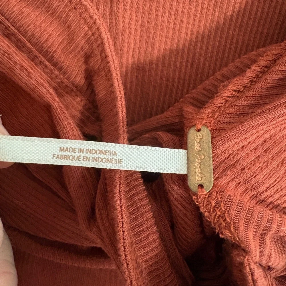 Free People Check On It Wrap Top Small Ribbed VNeck Long Sleeve Red/Burnt Orange